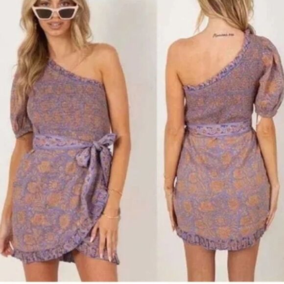 Cleobella Cassidy Purple Floral One Shoulder 100% Cotton-E1 - Picture 2 of 9